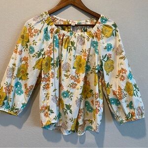 a.n.a Floral Blouse with Yellow and Green Accents